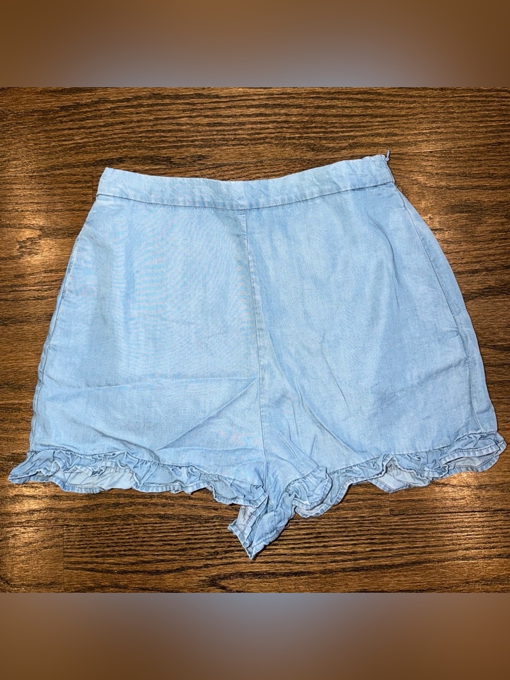 Womens Zara Light Blue High-Waist Ruffle Hem Shorts Size Small